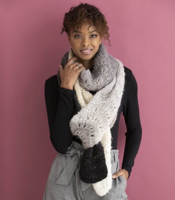 Laila Scarf Knitting Kit - Brushed Merino yarn knit in a repeating lace pattern